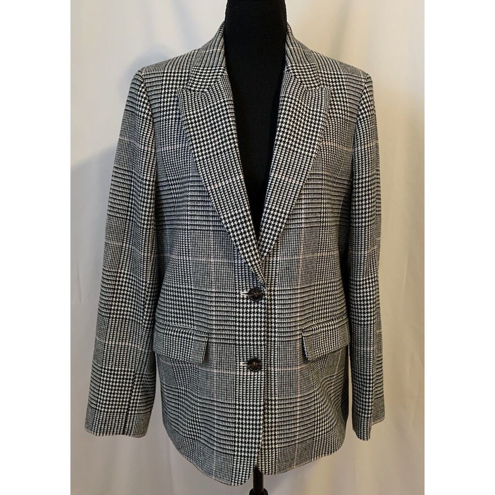 J Crew Womens Size 12 Blazer Wool Blend Plaid Italian Wool Nello Gori